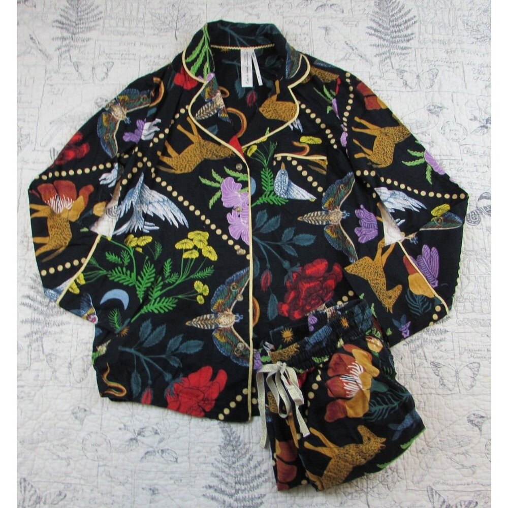 NEW Anthropologie Rosa De Weerd 2 piece Shirt Pans Lounge Pajamas Animal sz XS
